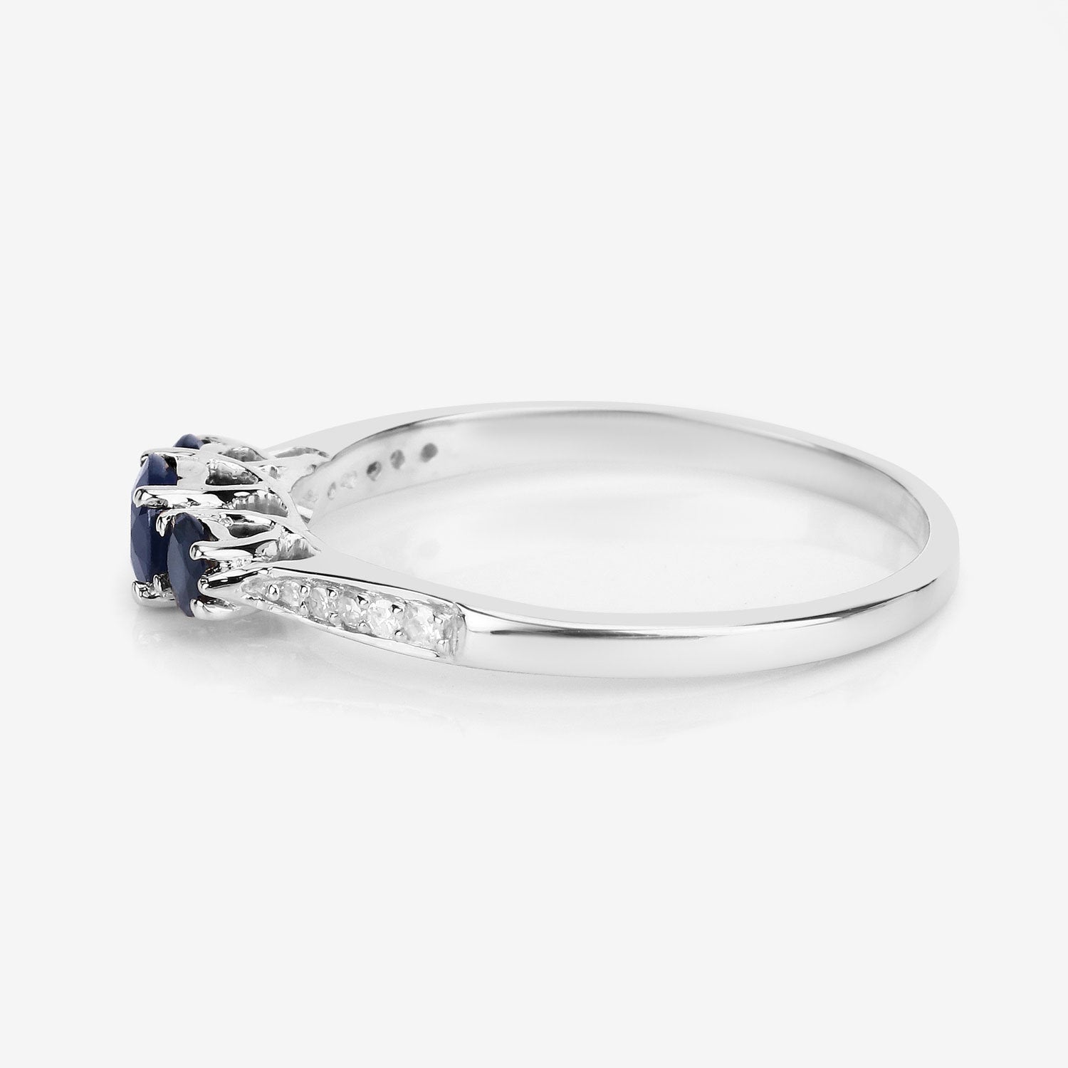 Blue Sapphire Ring With Diamonds 0.53 Carats 14K White Gold