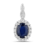 Blue Sapphire Pendant With Diamonds 1.75 Carats 14K White Gold