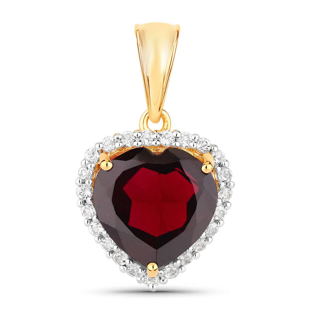 Garnet Pendant With White Topaz 5.74 Carats Gold Plated Silver