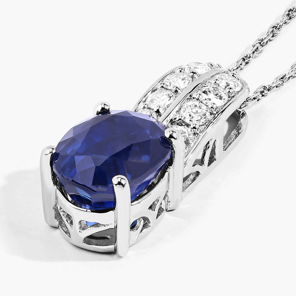 Blue Sapphire Pendant With Diamonds 2.7 Carats 18K White Gold