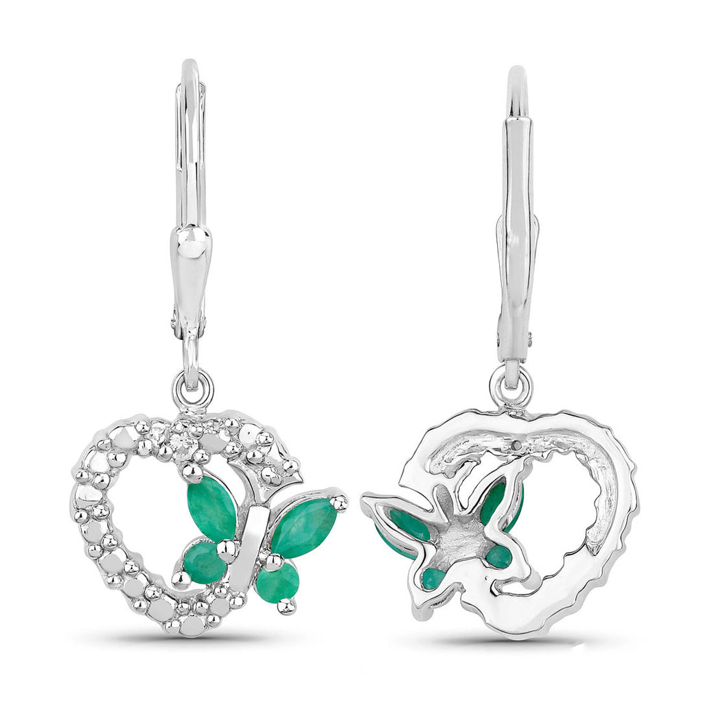 Emerald Butterfly Earrings With White Sapphire 0.38 Carats Sterling Silver