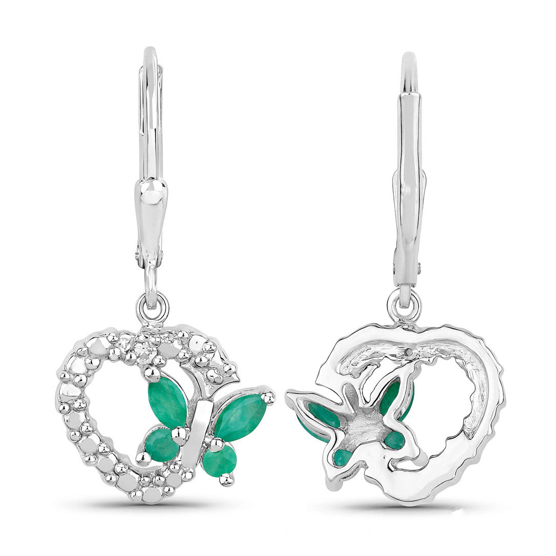 Emerald Butterfly Earrings With White Sapphire 0.38 Carats Sterling Silver