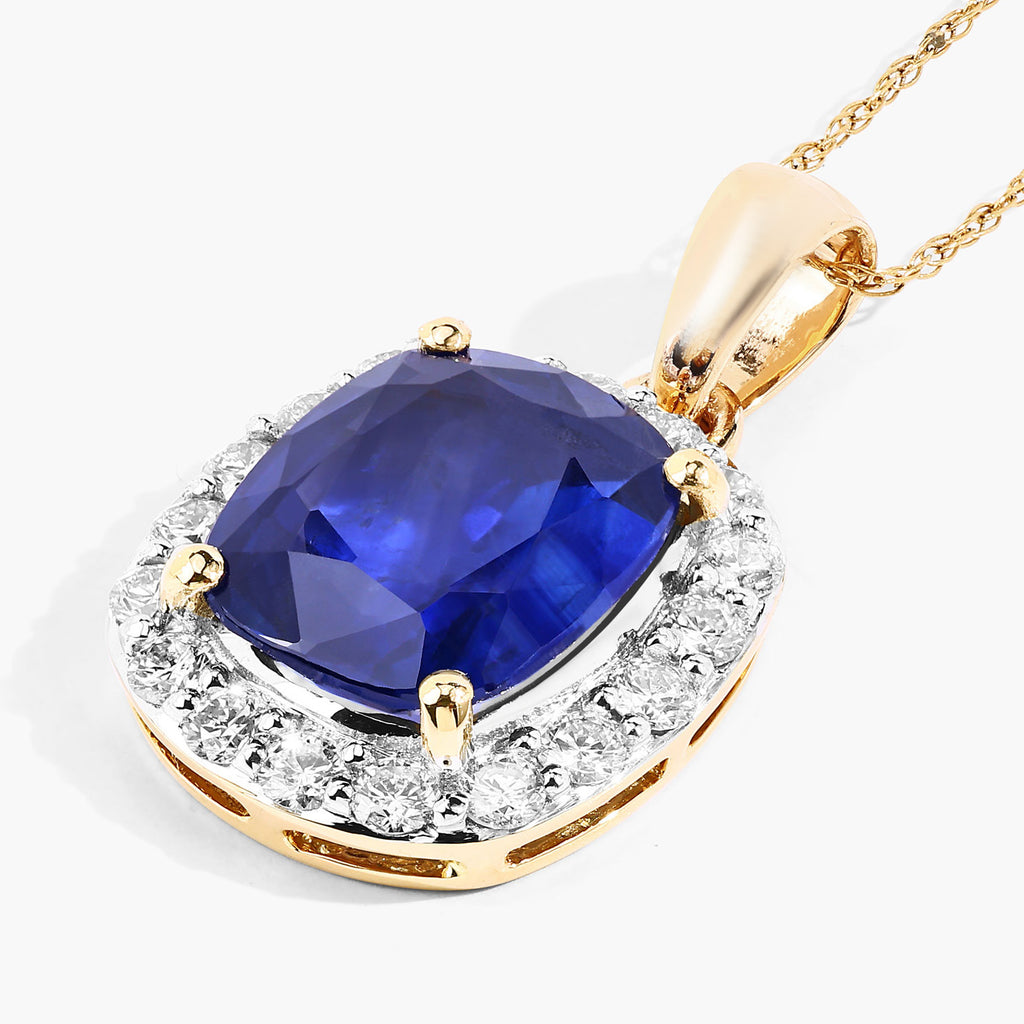 Blue Sapphire Pendant With Diamonds 3.58 Carats 18K Yellow Gold