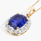 Blue Sapphire Pendant With Diamonds 3.58 Carats 18K Yellow Gold