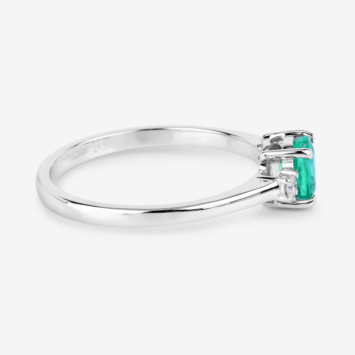 Zambian Emerald Ring With Diamonds 0.68 Carats 14K White Gold