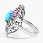 Turquoise Ring With Multicolor Tourmaline 6.1 Carats Sterling Silver