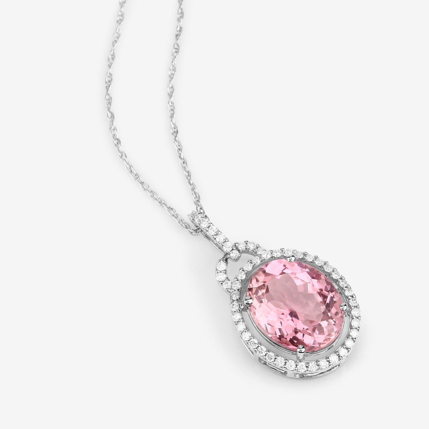 Natural Pink Tourmaline Pendant With Diamonds 3.88 Carats 14K White Gold