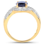 Kyanite Ring With White Topaz 2.52 Carats Gold Plated Silver