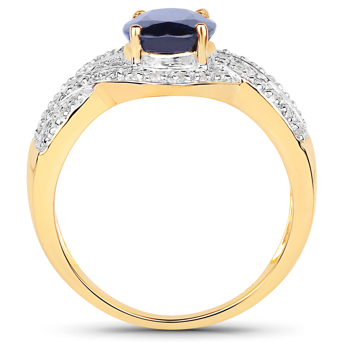 Kyanite Ring With White Topaz 2.52 Carats Gold Plated Silver