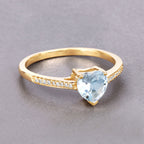 Aquamarine Heart Ring With Diamonds 0.62 Carats 14K Yellow Gold