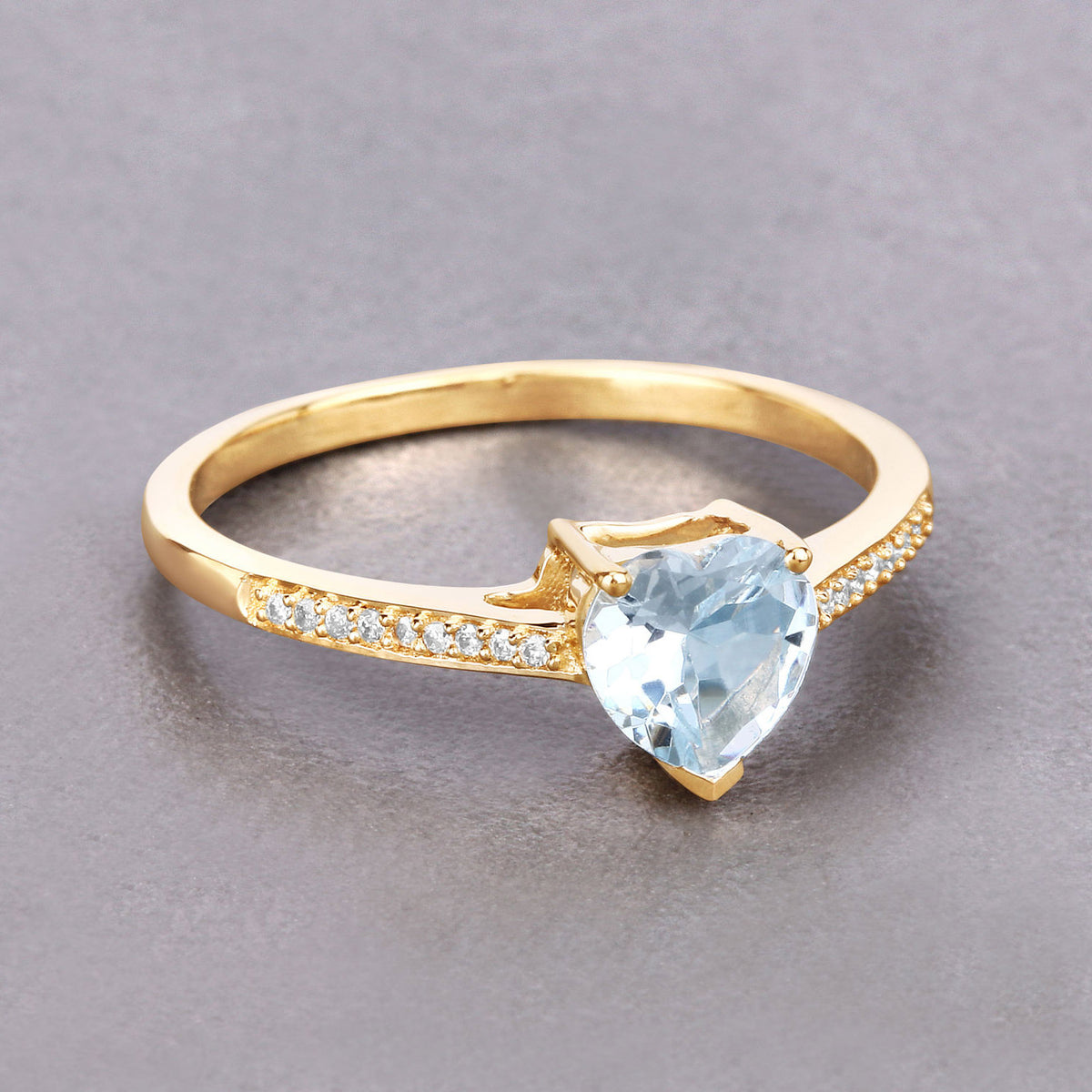 Aquamarine Heart Ring With Diamonds 0.62 Carats 14K Yellow Gold