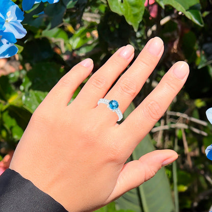 Blue Sapphire Ring With Diamonds 1.90 Carats 14K White Gold