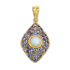 Ethiopian Opal Pendant With Tanzanite 1.78 Carats Gold Plated Silver