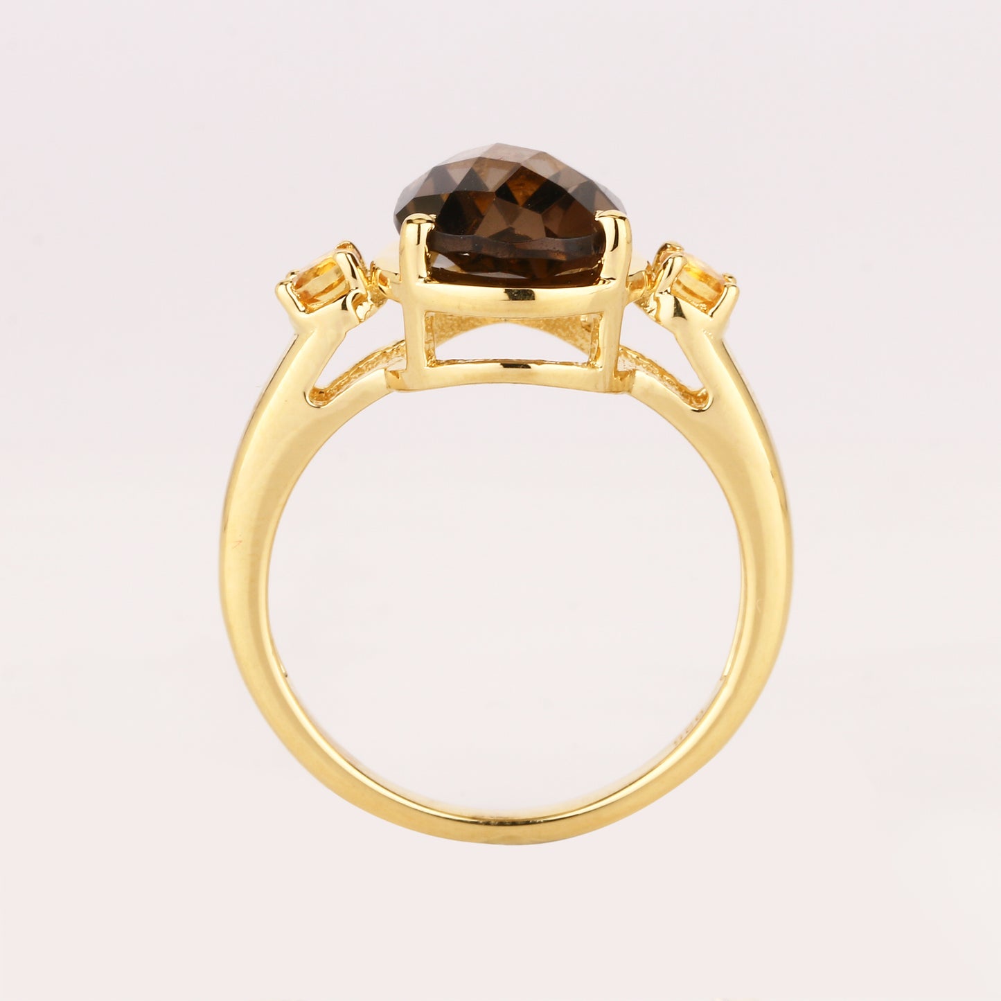 Smoky Quartz Ring With Citrine 3.60 Carats Gold Plated Silver