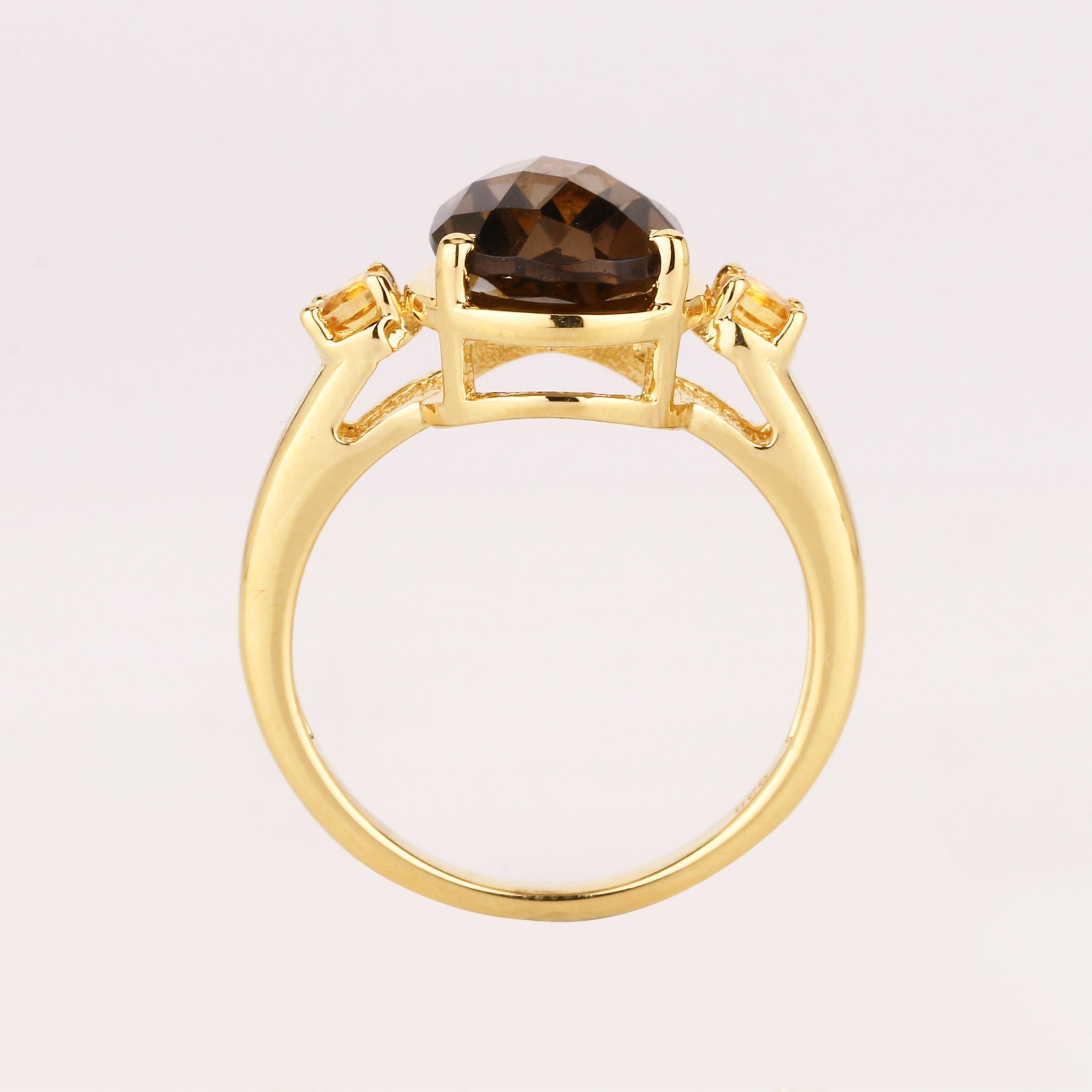 Smoky Quartz Ring With Citrine 3.60 Carats Gold Plated Silver
