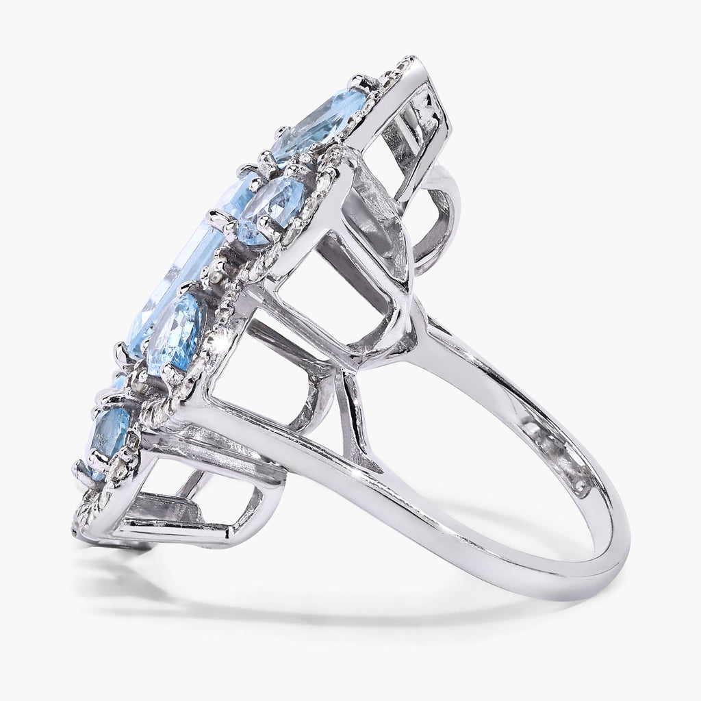 Blue Topaz Ring With Aquamarine 8.08 Carats Sterling Silver