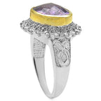 Amethyst Ring With White Topaz 4.35 Carats Gold Plated Silver