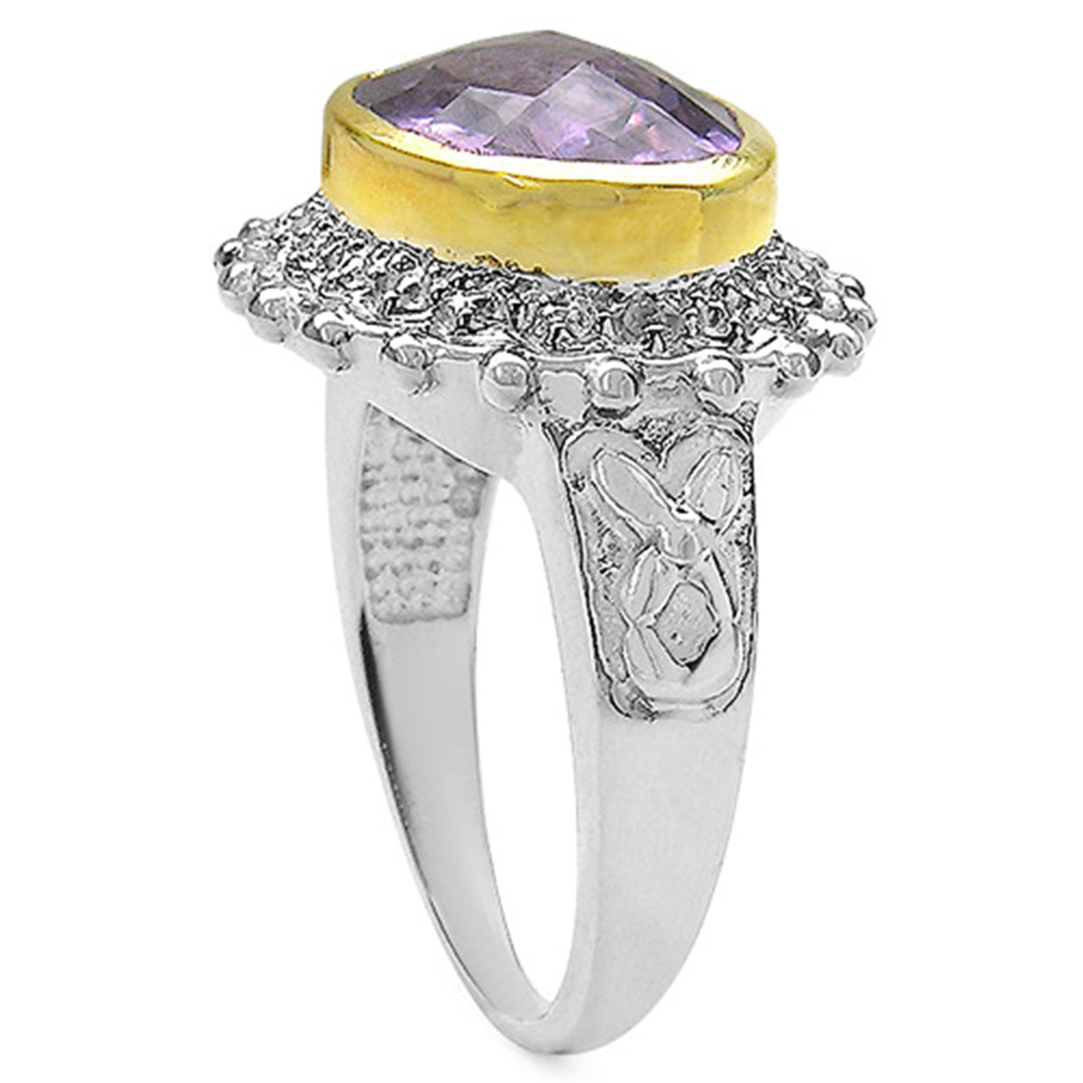 Amethyst Ring With White Topaz 4.35 Carats Gold Plated Silver