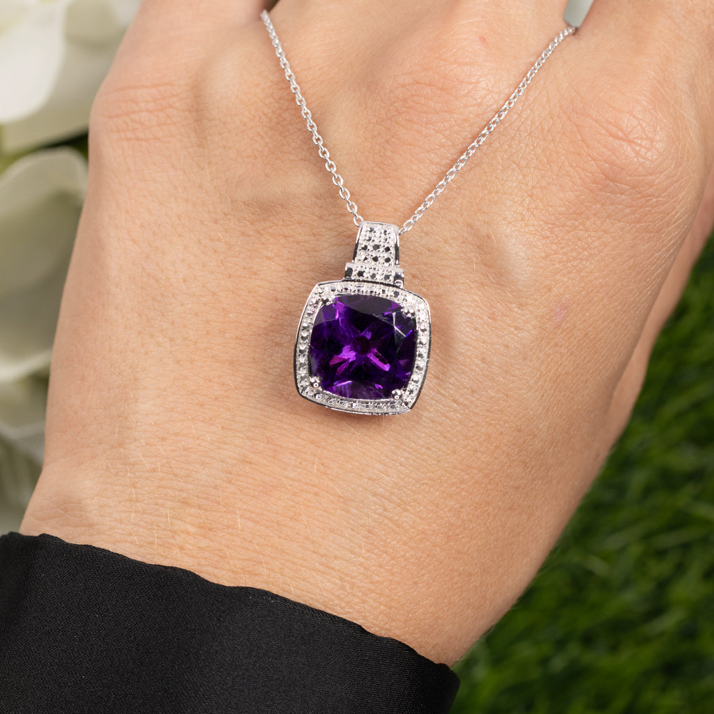 Amethyst Pendant Necklace 5.8 Carats Sterling Silver