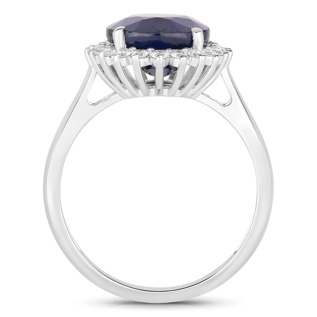 Blue Sapphire Ring With Diamonds 4.6 Carats 14K White Gold