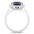 Blue Sapphire Ring With Diamonds 4.6 Carats 14K White Gold