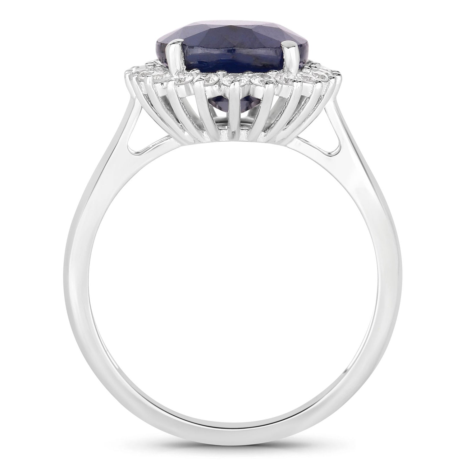 Blue Sapphire Ring With Diamonds 4.6 Carats 14K White Gold
