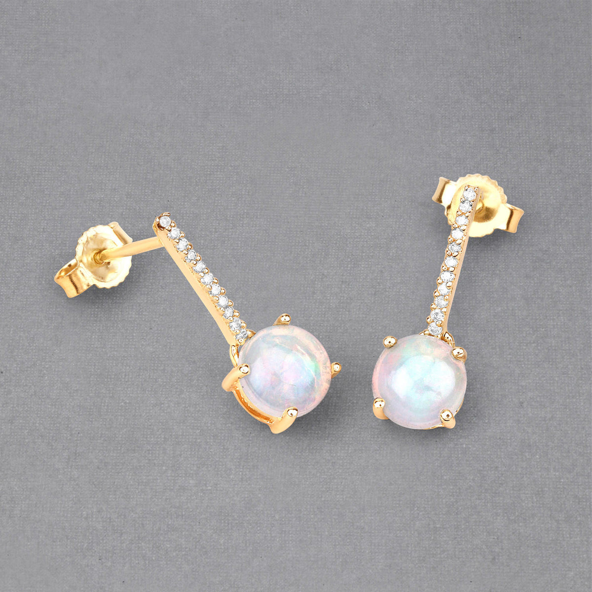 Ethiopian Opal Earrings With Diamonds 1.02 Carats 10K Yellow Gold