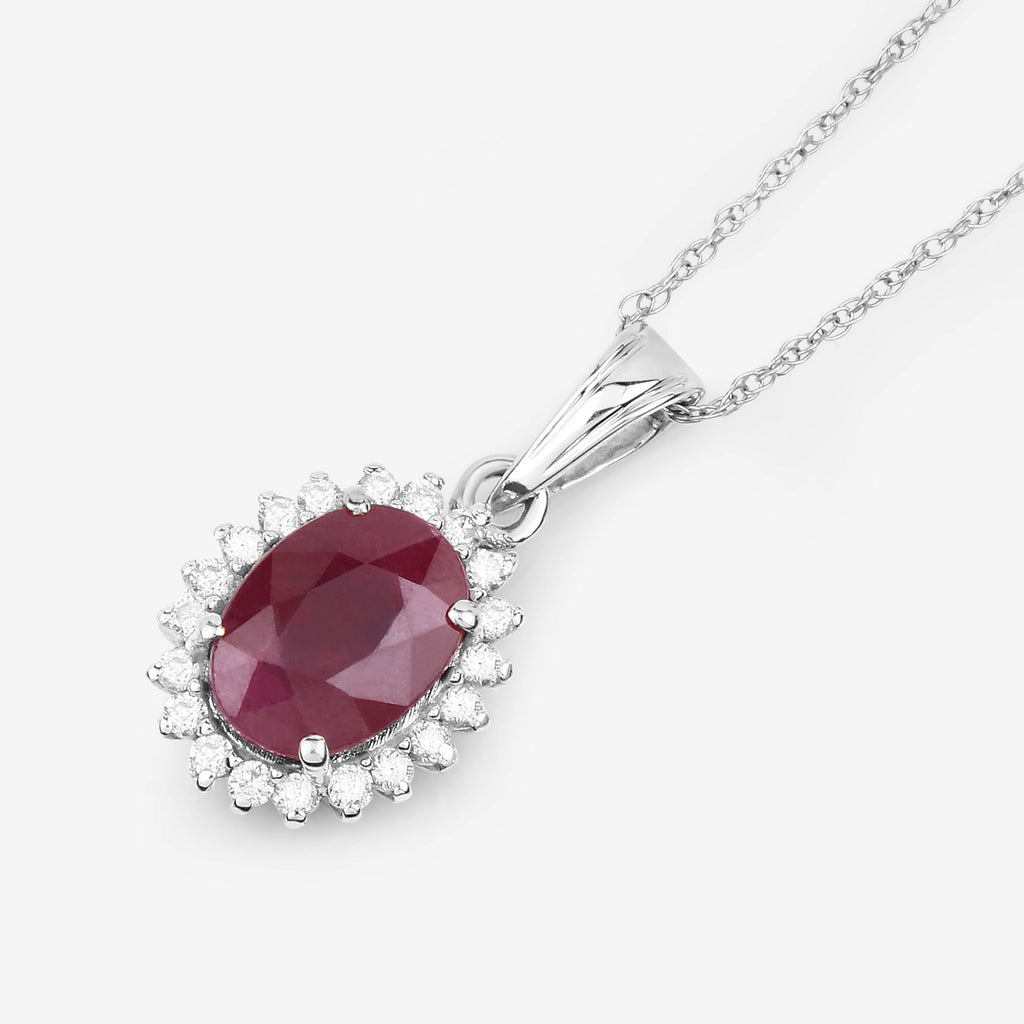 Ruby Pendant With Diamonds 1.56 Carats 10K White Gold