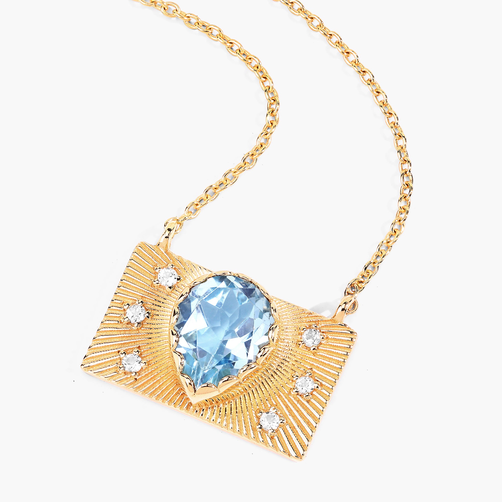 Blue Topaz Purse Necklace With White Topaz 2 Carats Gold Plated Silver