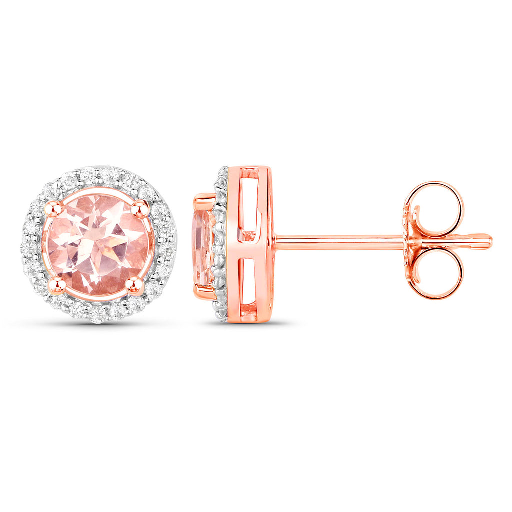 Morganite Stud Earrings With Diamonds 0.9 Carats 14K Rose Gold