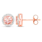 Morganite Stud Earrings With Diamonds 0.9 Carats 14K Rose Gold