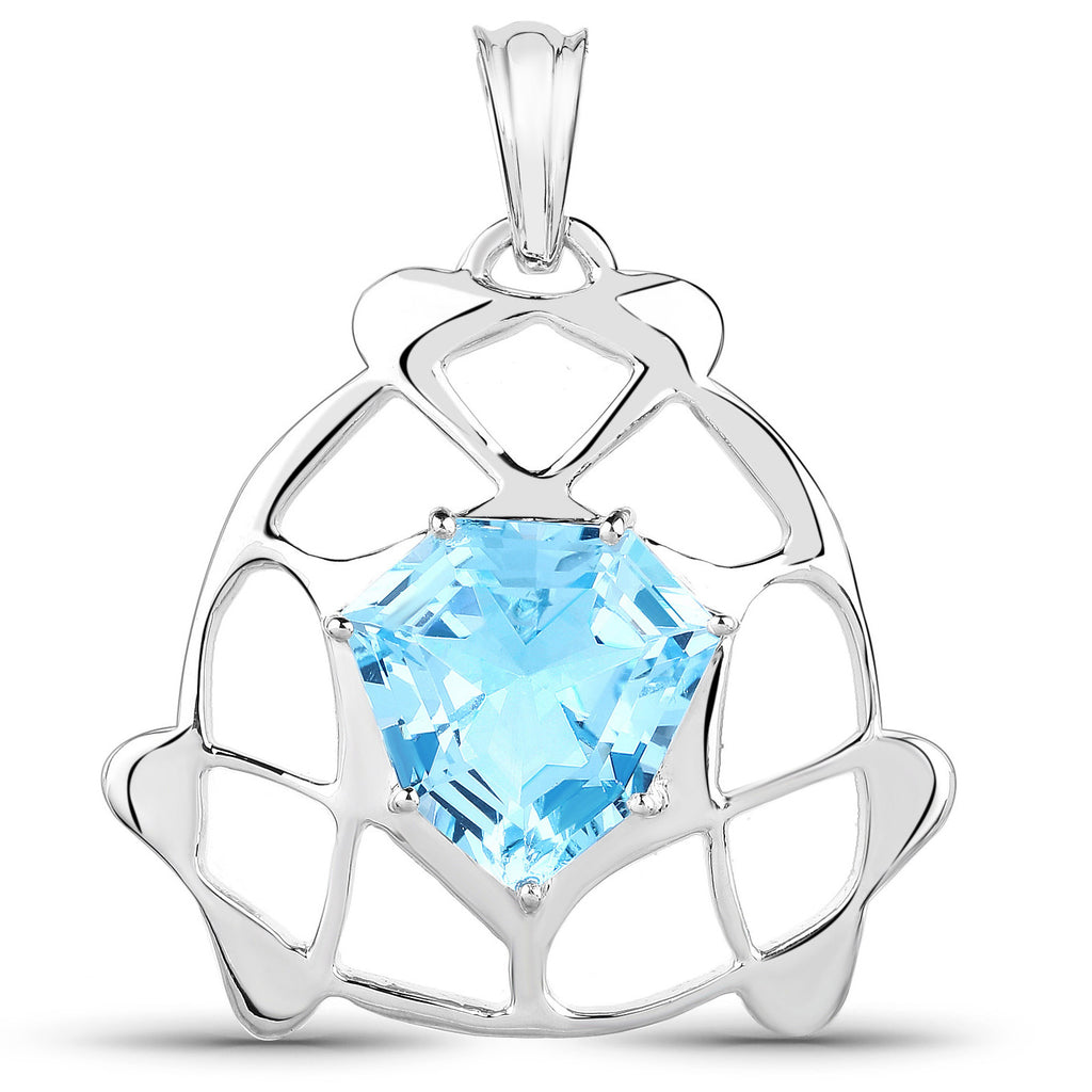 Swiss Blue Topaz Pendant 11.4 Carats Sterling Silver