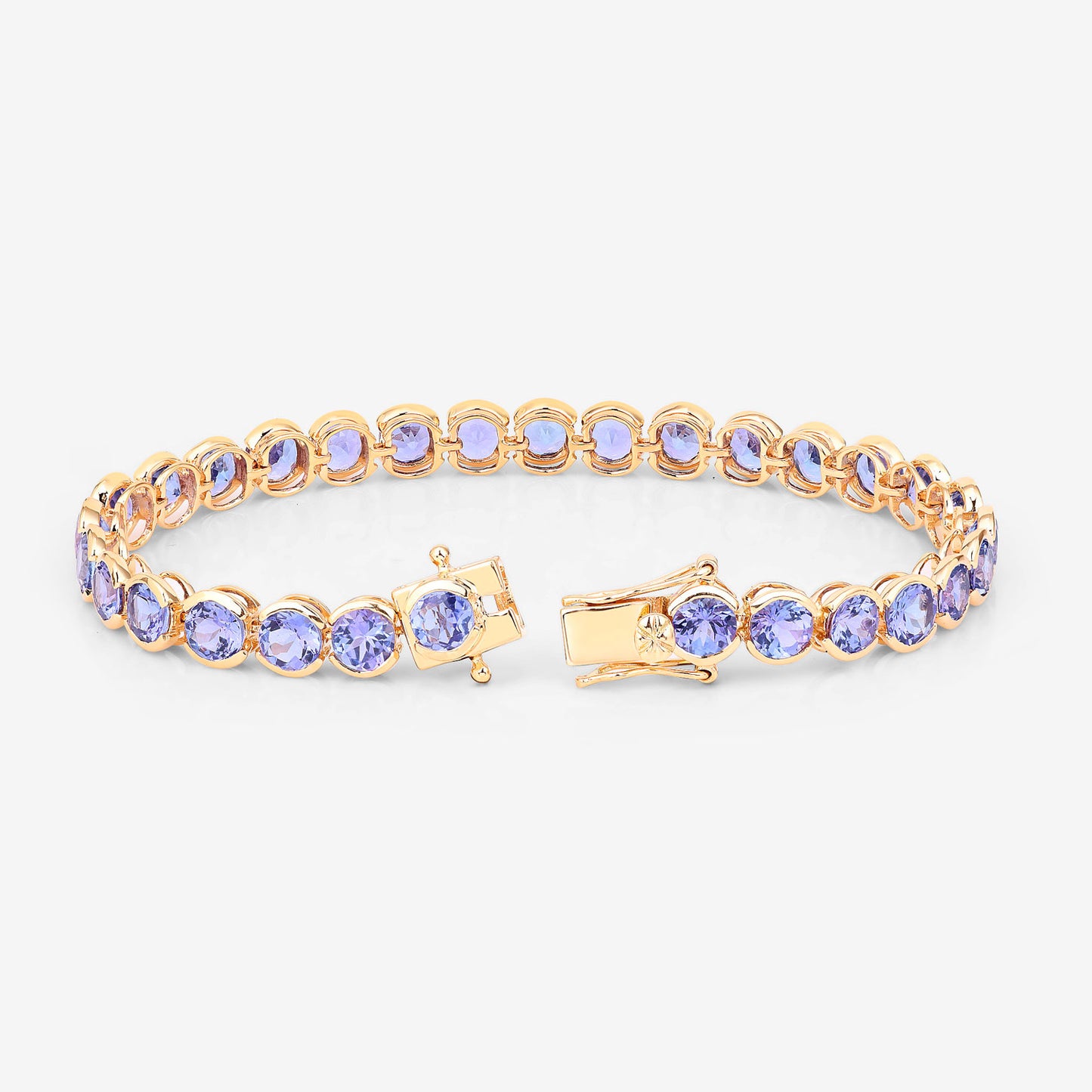 Half Bezel Set Tanzanite Tennis Bracelet 12.5 Carats 14K Yellow Gold