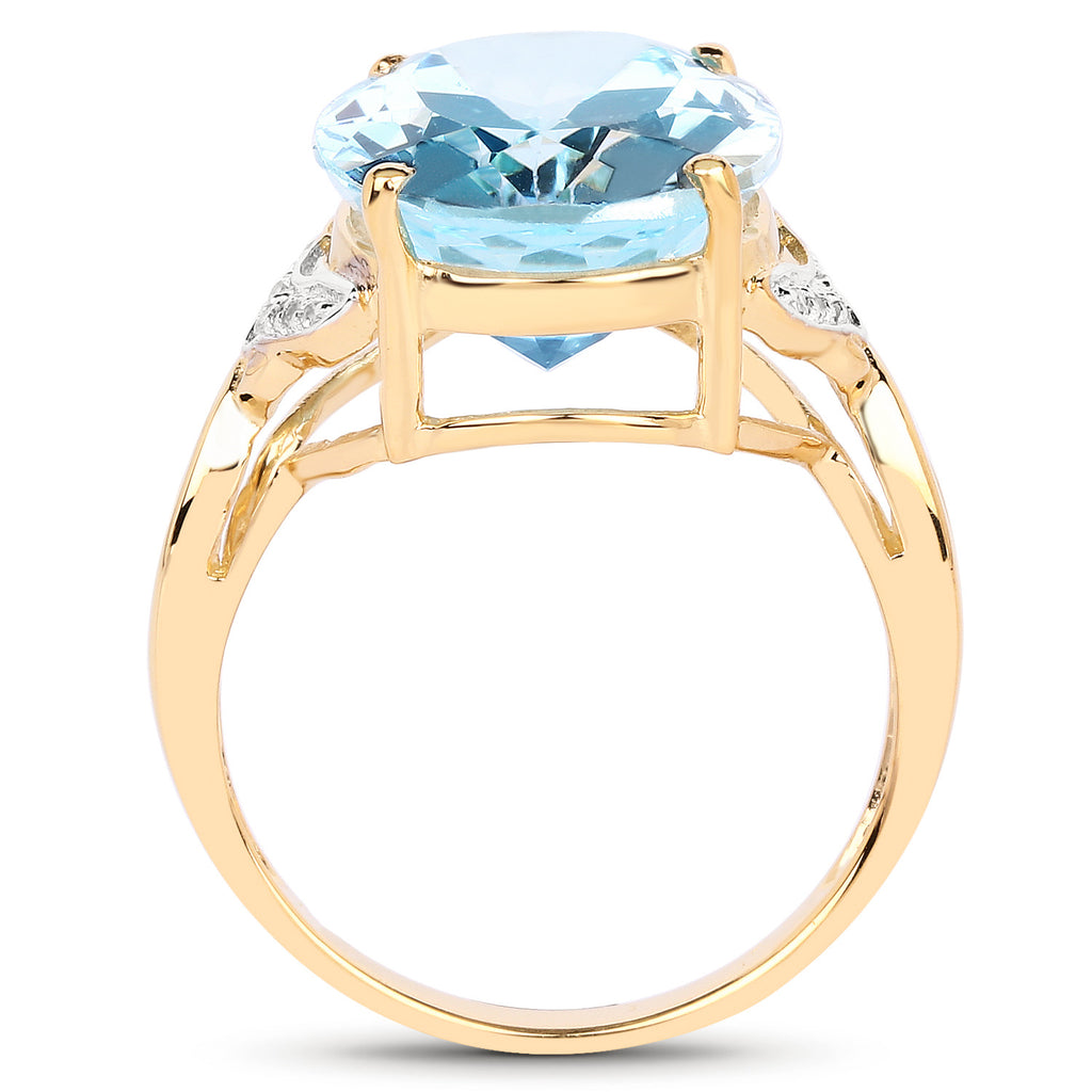 Blue Topaz Ring With White Topaz 11.3 Carats Gold Plated Silver
