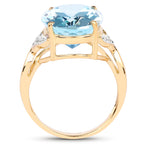 Blue Topaz Ring With White Topaz 11.3 Carats Gold Plated Silver