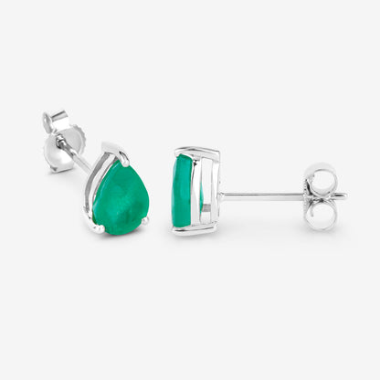 Zambian Emerald Stud Earrings 1.29 Carats 10K White Gold