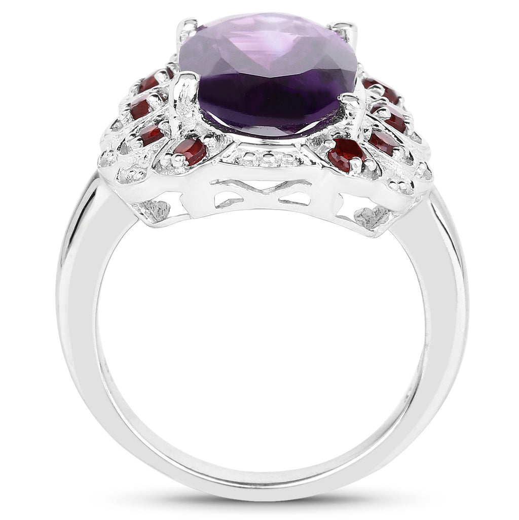 Amethyst Ring With Garnet 6.36 Carats Sterling Silver