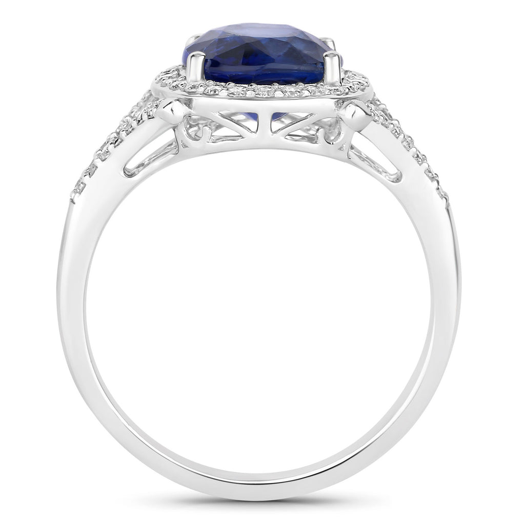 Blue Sapphire Ring With Diamonds 3.68 Carats 18K White Gold