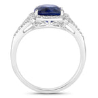 Blue Sapphire Ring With Diamonds 3.68 Carats 18K White Gold