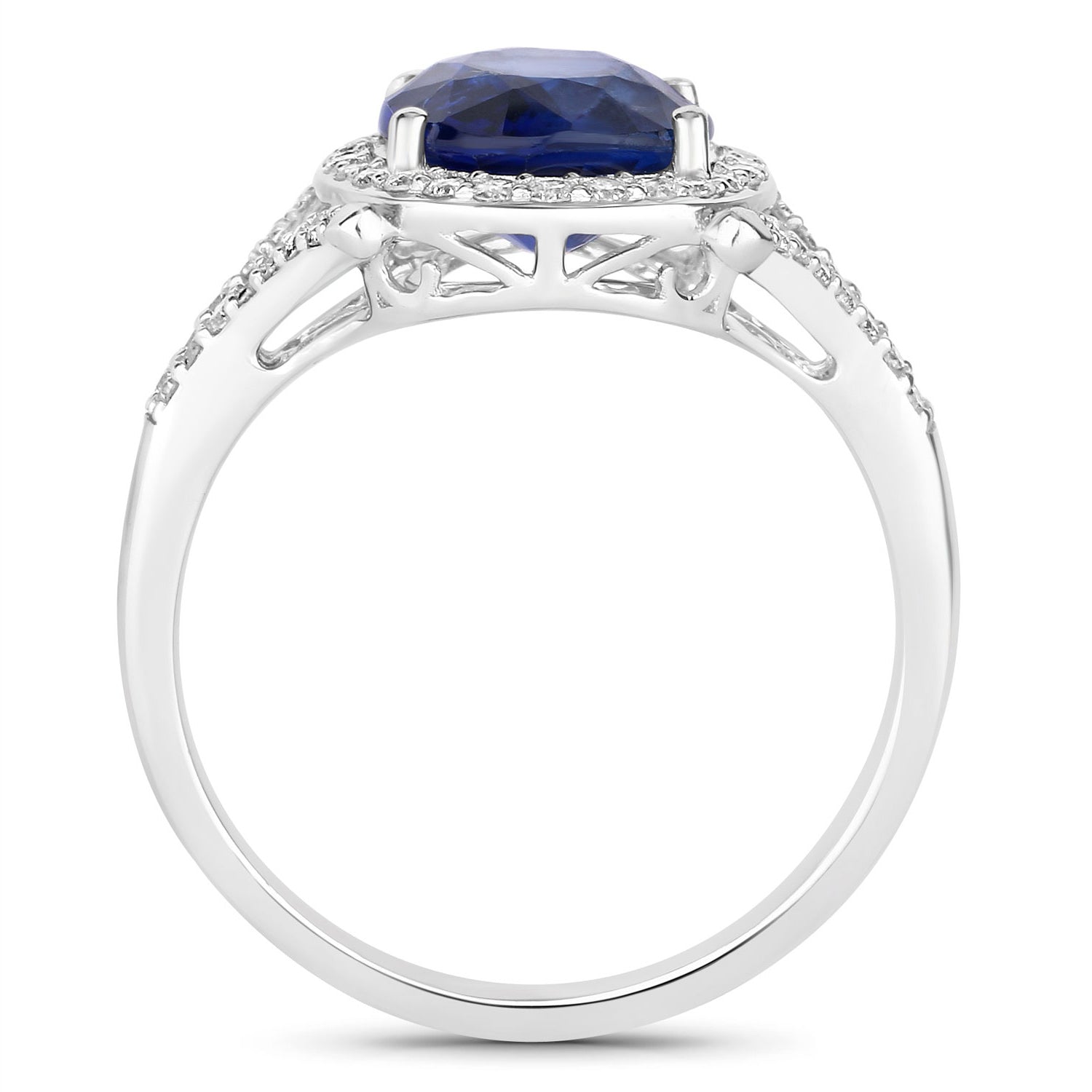Blue Sapphire Ring With Diamonds 3.68 Carats 18K White Gold