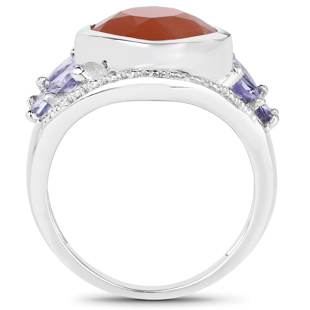 Peach Moonstone Ring With Tanzanite 4.62 Carats Sterling Silver