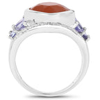 Peach Moonstone Ring With Tanzanite 4.62 Carats Sterling Silver
