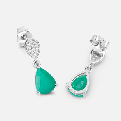 Zambian Emerald Dangle Earrings Diamonds 2.26 Carats 10K White Gold