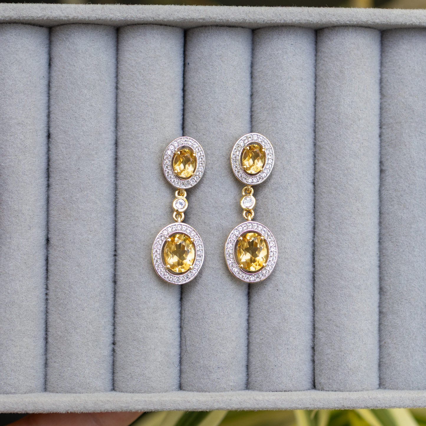 Citrine Earrings With Topazes 5.7 Carats 18K Yellow Gold Plated Sterling Silver