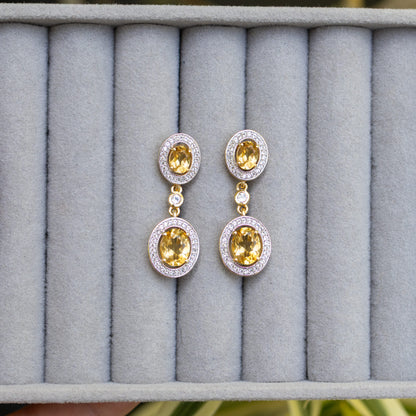 Citrine Earrings With Topazes 5.7 Carats 18K Yellow Gold Plated Sterling Silver