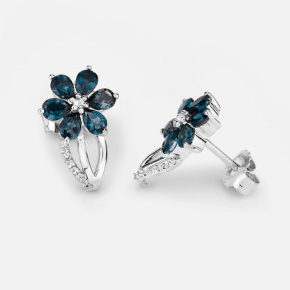 London Blue Topaz Floral Earrings 2.1 Carats Silver