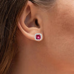 Rubellite Stud Earrings With Diamonds 2.68 Carats 14K Yellow Gold
