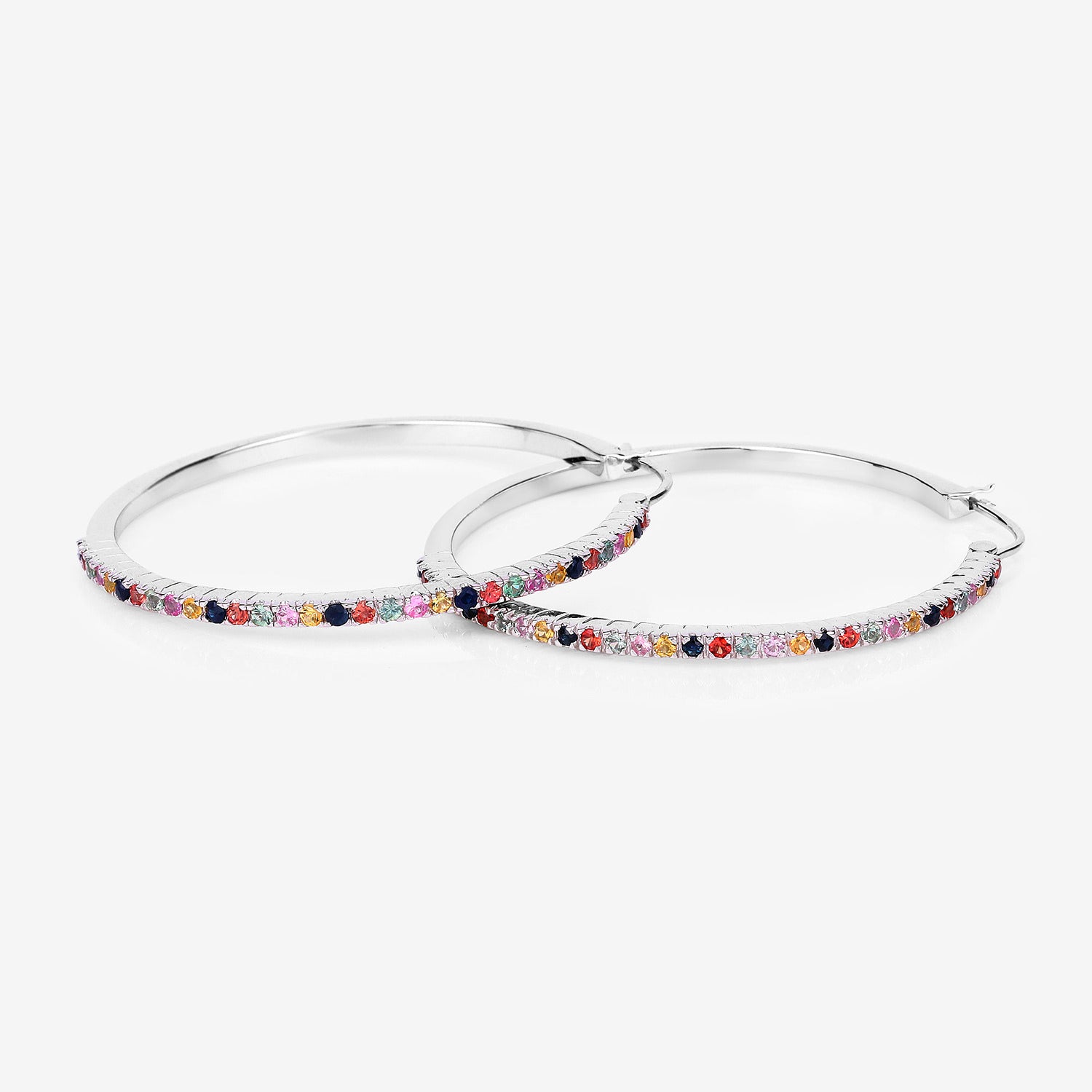 Natural Multicolor Sapphire Hoop Earrings 2.16 Carats Sterling Silver