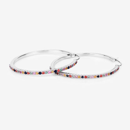 Natural Multicolor Sapphire Hoop Earrings 2.16 Carats Sterling Silver