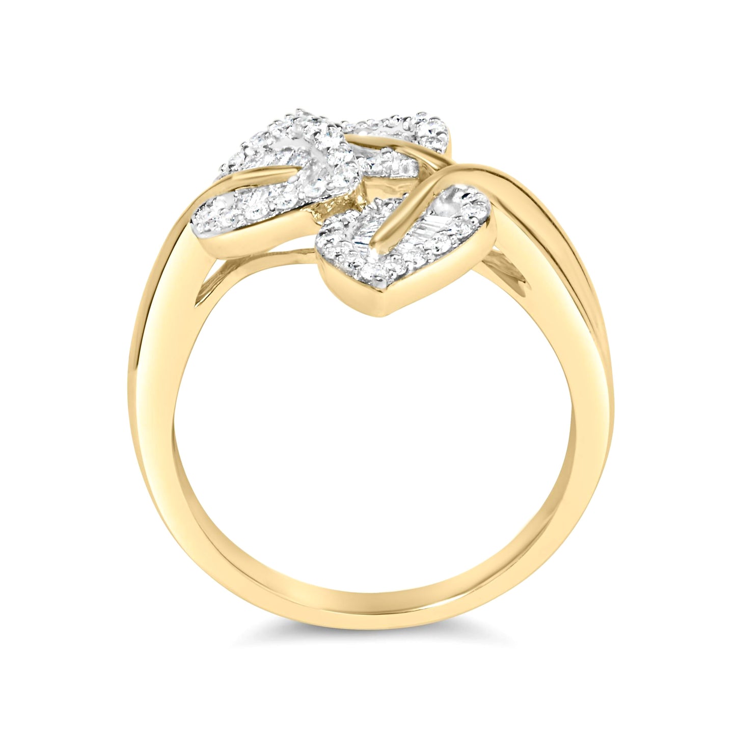 Diamond Leaf Ring Baguette and Round Cut 0.55 Carats 18K Yellow Gold Plated